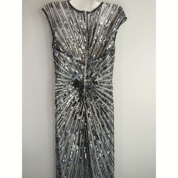 Mac Duggal Silver Sequined Cap Sleeve Evening Gown Womens Size 6 Formal Party - Picture 7 of 14